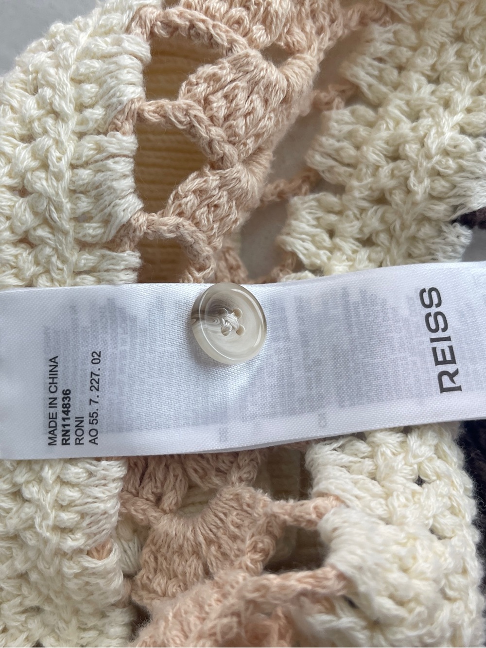 Reiss Cream and Brown Crochet-Panel Short Sleeve Cardigan medium - Picture 5 of 7